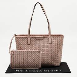 Pre Owned Tory Burch Pink Printed Coated Canvas Small Ever-Ready Zip Tote