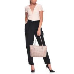 Pre Owned Tory Burch Pink Printed Coated Canvas Small Ever-Ready Zip Tote