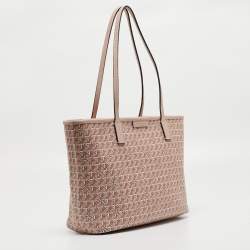 Pre Owned Tory Burch Pink Printed Coated Canvas Small Ever-Ready Zip Tote