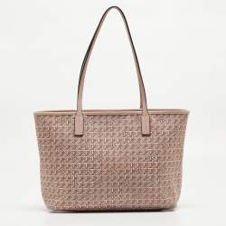 Pre Owned Tory Burch Pink Printed Coated Canvas Small Ever-Ready Zip Tote