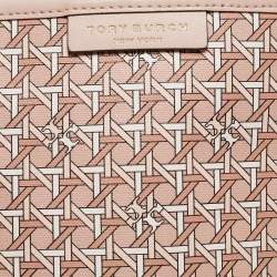 Pre Owned Tory Burch Pink Printed Coated Canvas Small Ever-Ready Zip Tote