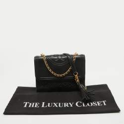 Pre Owned Tory Burch Black Leather Small Fleming Shoulder Bag