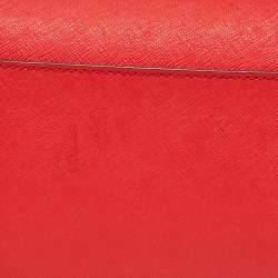 Pre Owned Tory Burch Red Saffiano Leather Robinson Wallet on Chain