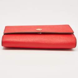 Pre Owned Tory Burch Red Saffiano Leather Robinson Wallet on Chain