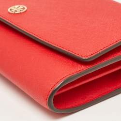 Pre Owned Tory Burch Red Saffiano Leather Robinson Wallet on Chain