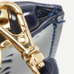 Pre Owned Tory Burch Blue Laser Cut Patent Leather Wristlet Pouch