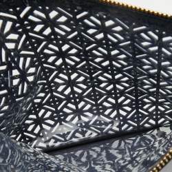Pre Owned Tory Burch Blue Laser Cut Patent Leather Wristlet Pouch