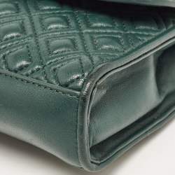 Pre Owned Tory Burch Green Leather Small Fleming Shoulder Bag