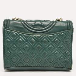 Pre Owned Tory Burch Green Leather Small Fleming Shoulder Bag