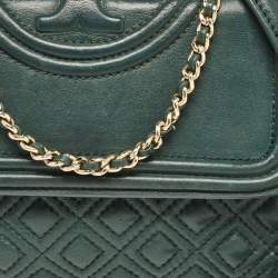 Pre Owned Tory Burch Green Leather Small Fleming Shoulder Bag