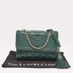 Pre Owned Tory Burch Green Leather Small Fleming Shoulder Bag