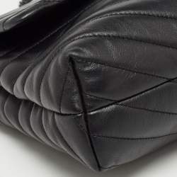 Pre Owned Tory Burch Black Chevron Leather Kira Convertible Shoulder Bag