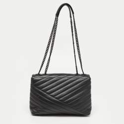 Pre Owned Tory Burch Black Chevron Leather Kira Convertible Shoulder Bag