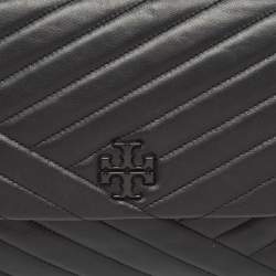 Pre Owned Tory Burch Black Chevron Leather Kira Convertible Shoulder Bag
