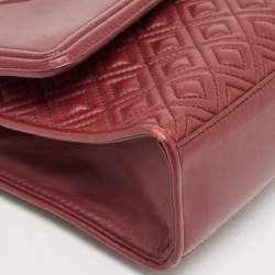 Pre Owned Tory Burch Burgundy Quilted Leather Large Fleming Shoulder Bag
