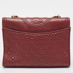 Pre Owned Tory Burch Burgundy Quilted Leather Large Fleming Shoulder Bag