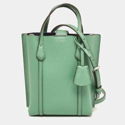 Pre Owned Tory Burch Green Leather Mini Perry Tote