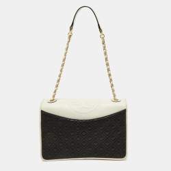 Tory Burch Black/White Leather Fleming Shoulder Bag