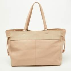 Pre Owned Tory Burch Light Pink/Beige Leather Drawstring Tote