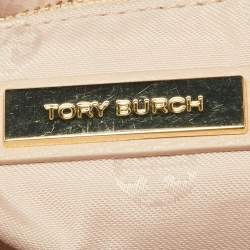 Pre Owned Tory Burch Light Pink/Beige Leather Drawstring Tote