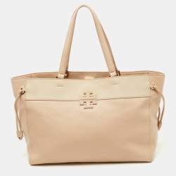 Pre Owned Tory Burch Light Pink/Beige Leather Drawstring Tote