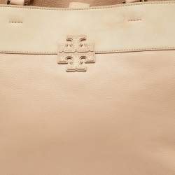 Pre Owned Tory Burch Light Pink/Beige Leather Drawstring Tote