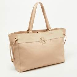 Pre Owned Tory Burch Light Pink/Beige Leather Drawstring Tote