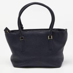 Pre Owned Tory Burch Blue Leather Top Zip Tassel Tote