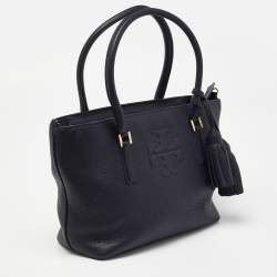 Pre Owned Tory Burch Blue Leather Top Zip Tassel Tote