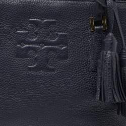 Pre Owned Tory Burch Blue Leather Top Zip Tassel Tote
