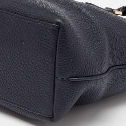 Pre Owned Tory Burch Blue Leather Top Zip Tassel Tote