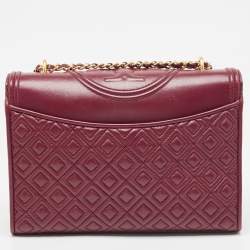 Pre Owned Tory Burch Burgundy Leather Fleming Crossbody Bag