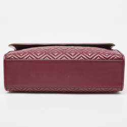 Pre Owned Tory Burch Burgundy Leather Fleming Crossbody Bag