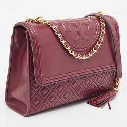 Pre Owned Tory Burch Burgundy Leather Fleming Crossbody Bag