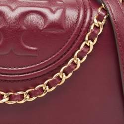 Pre Owned Tory Burch Burgundy Leather Fleming Crossbody Bag