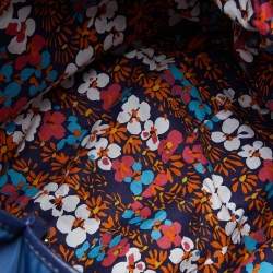 Pre Owned Tory Burch Multicolor/Blue Floral Printed Nylon and Leather Reversible Tote