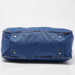 Pre Owned Tory Burch Multicolor/Blue Floral Printed Nylon and Leather Reversible Tote