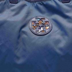 Pre Owned Tory Burch Multicolor/Blue Floral Printed Nylon and Leather Reversible Tote