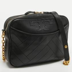 Pre Owned Tory Burch Black Leather Alexa Camera Crossbody Bag