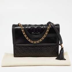 Pre Owned Tory Burch Black Quilted Leather Fleming Shoulder Bag