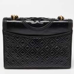 Pre Owned Tory Burch Black Quilted Leather Fleming Shoulder Bag