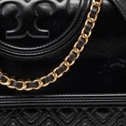Pre Owned Tory Burch Black Quilted Leather Fleming Shoulder Bag