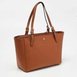 Pre Owned Tory Burch Brown Saffiano Leather Medium York Buckle Tote