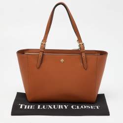 Pre Owned Tory Burch Brown Saffiano Leather Medium York Buckle Tote