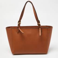 Pre Owned Tory Burch Brown Saffiano Leather Medium York Buckle Tote