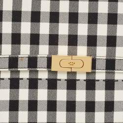 Tory Burch Black/White Checkered Canvas Lee Radziwill Top Handle Bag