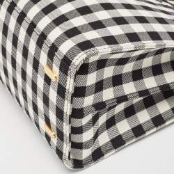 Tory Burch Black/White Checkered Canvas Lee Radziwill Top Handle Bag