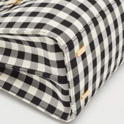 Tory Burch Black/White Checkered Canvas Lee Radziwill Top Handle Bag
