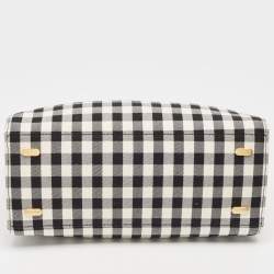 Tory Burch Black/White Checkered Canvas Lee Radziwill Top Handle Bag