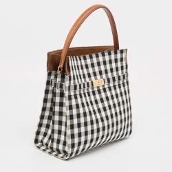 Tory Burch Black/White Checkered Canvas Lee Radziwill Top Handle Bag